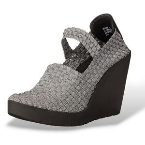 Steven by Steve Madden "Melody" Silver Metallic Woven Stretch Wedge Heels